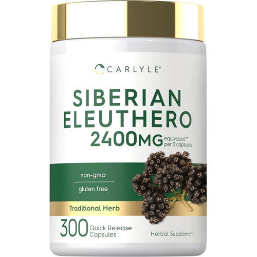 View 1 Siberian Eleuthero 2400 MG per 3 capsules, 300 Quick Release Capsules. Non-GMO and gluten-free herbal supplement.