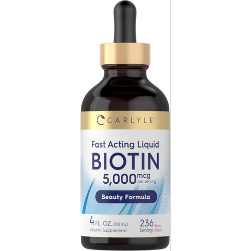 View 1 Carlyle Fast Acting Liquid Biotin 5,000 mcg Beauty Formula, 4 fl oz, 236 Berry Servings Vitamin Supplement.