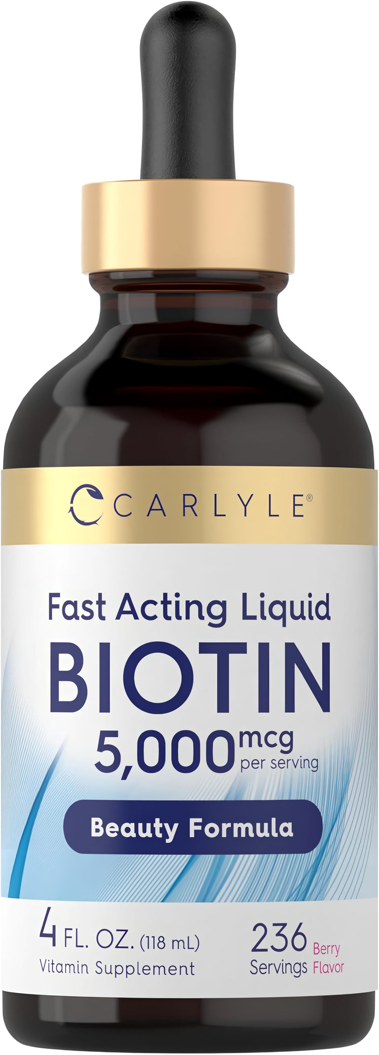 Carlyle Fast Acting Liquid Biotin 5,000 mcg Beauty Formula, 4 fl oz, 236 Berry Servings Vitamin Supplement.