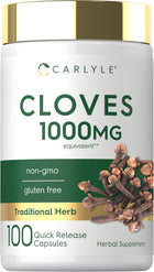 Cloves 1000 mg equivalent, 100 quick-release capsules, non-GMO, gluten-free, traditional herb supplement.