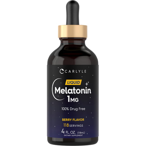 View 1 Liquid Melatonin 1MG, Berry Flavor, 118 Servings, 4 fl. oz. (118mL) in a dropper bottle.