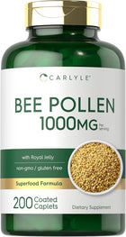 Carlyle Bee Pollen 1000mg with Royal Jelly, non-gmo, gluten free superfood formula, 200 coated caplets.