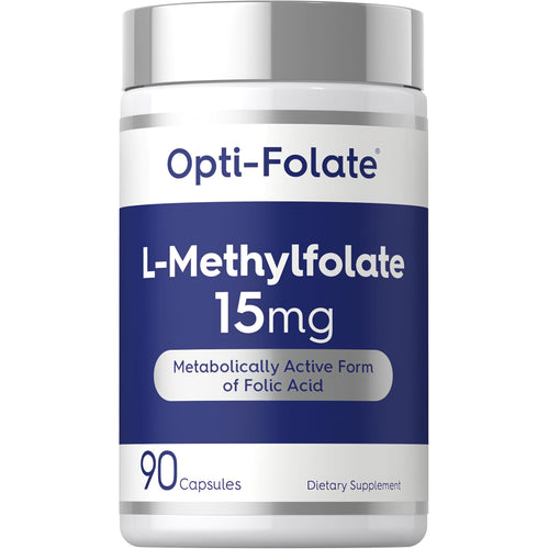 View 1 Opti-Folate L-Methylfolate 15mg is a metabolically active form of folic acid, containing 90 capsules as a dietary supplement.