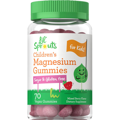 View 1 Lil' Sprouts Children's Magnesium Gummies: Mixed Berry flavor, 70 vegan gummies, sugar & gluten free; suitable for kids.