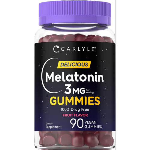 View 1 Carlyle DELICIOUS Melatonin 3MG GUMMIES, 100% drug free, fruit flavor, dietary supplement, 90 vegan gummies.