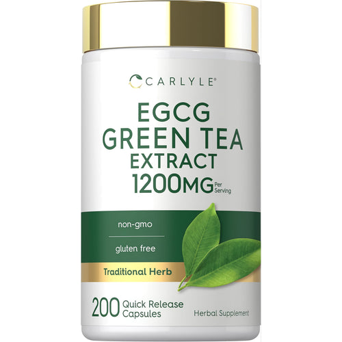 View 1 Carlyle EGCG Green Tea Extract 1200mg per serving, 200 quick release capsules, non-GMO, gluten-free, traditional herb.