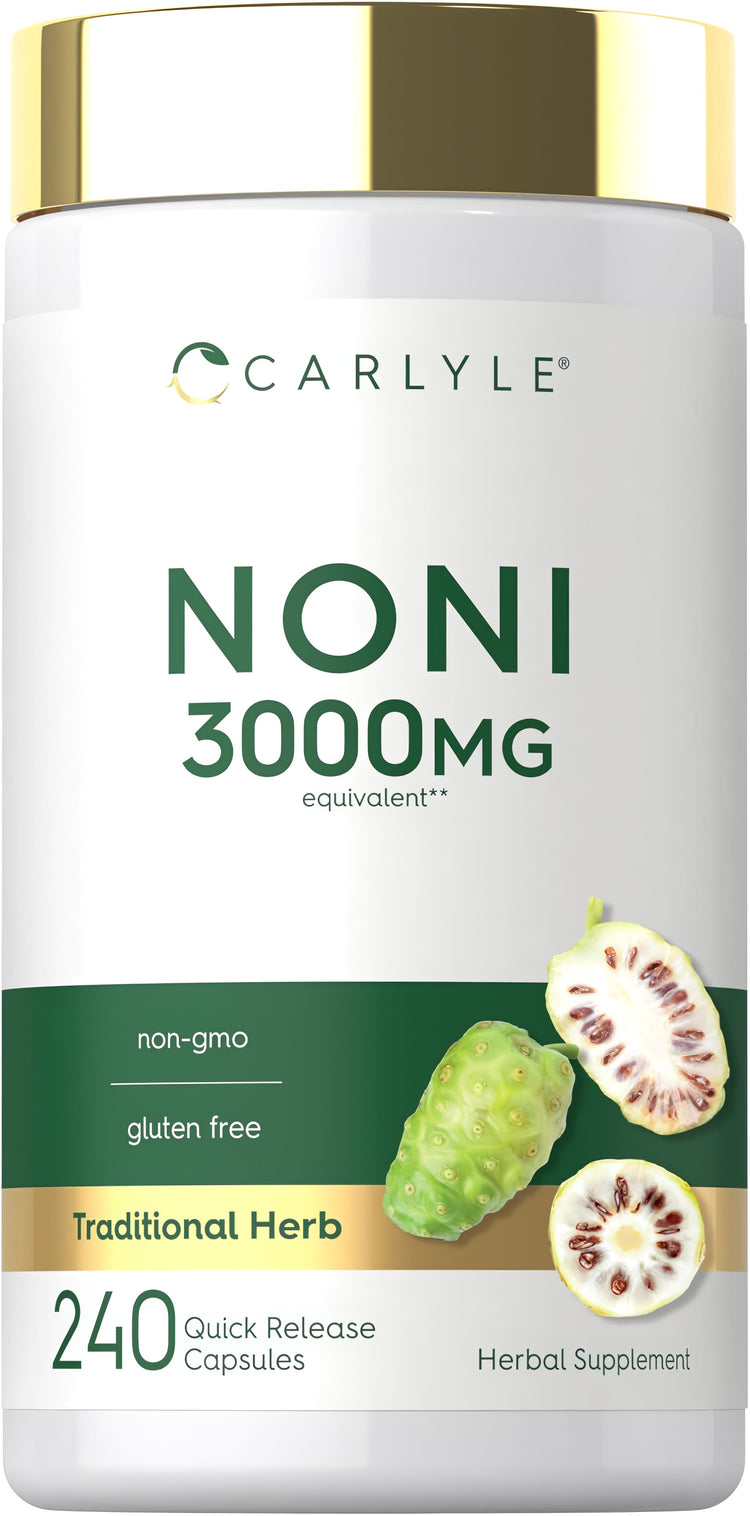 Carlyle Noni 3000MG with 240 Quick Release Capsules, non-GMO, gluten-free traditional herbal supplement.