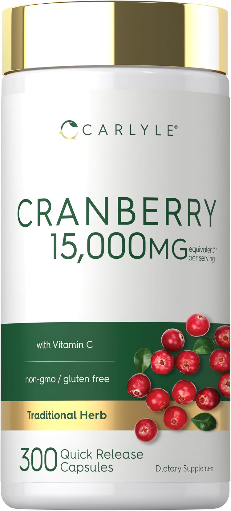 Carlyle Cranberry 15,000mg equivalent per serving with Vitamin C, 300 Quick Release Capsules, Dietary Supplement.