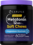 Carlyle Melatonin 12MG Vegan Soft Chews with Magnesium Glycinate, Mixed Berry Flavor, 60 count.