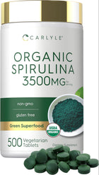 Organic Spirulina tablets 3500mg per serving, 500 count. Vegetarian, Non-GMO, Gluten Free, USDA Organic, Green Superfood.