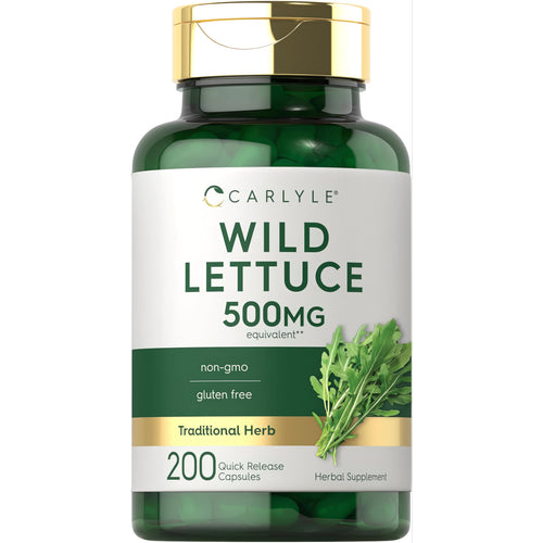 View 1 Carlyle Wild Lettuce 500mg equivalent** 200 Quick Release Capsules. Traditional Herb. non-gmo, gluten free. Herbal Supplement.