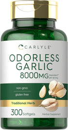 Carlyle Odorless Garlic 8000mg equivalent per serving, non-gmo, gluten free, Traditional Herb, 300 Softgels, Herbal Supplement.