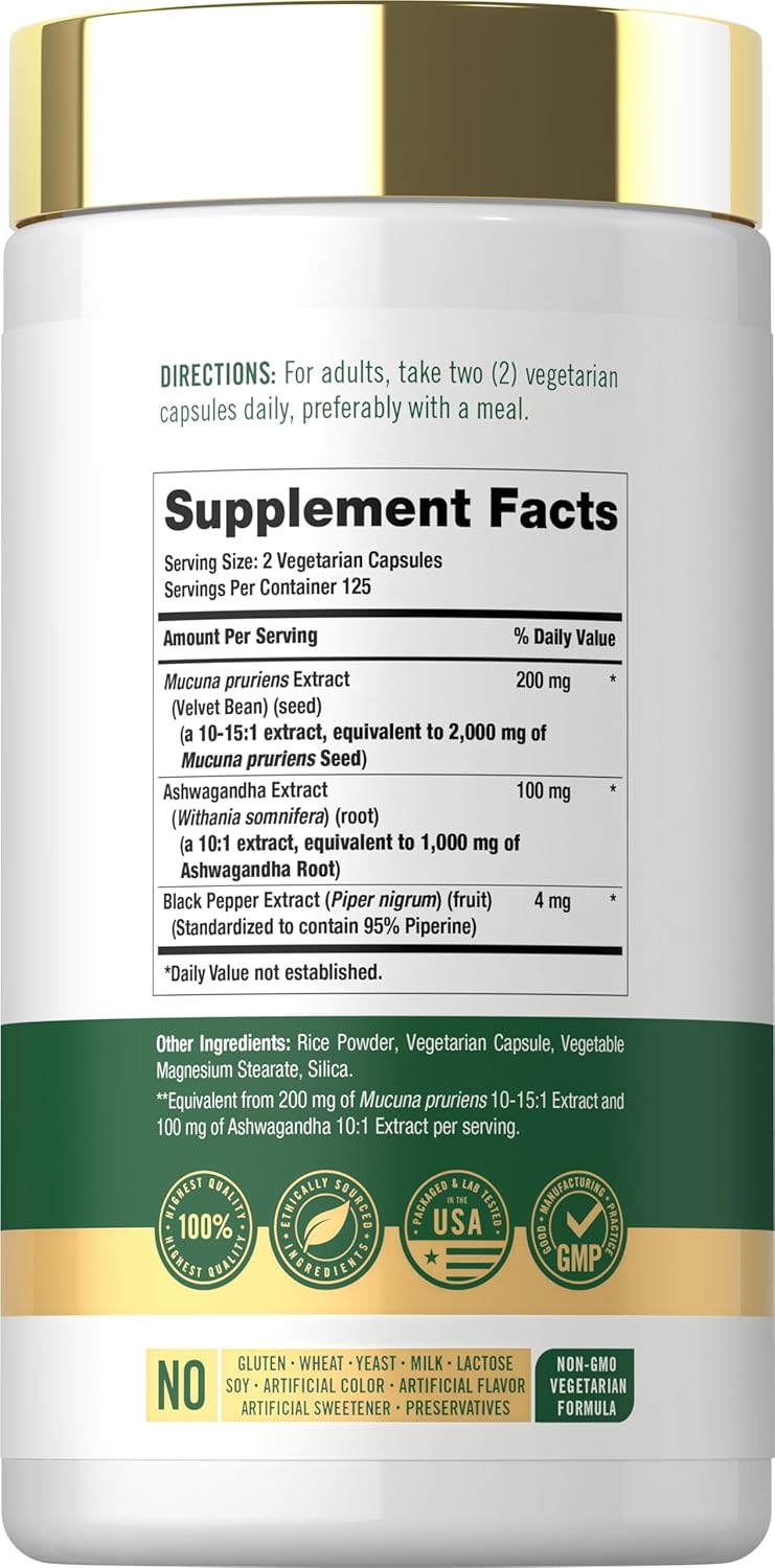 Mucuna con Ashwagandha 3000 mg por porción | 250 Cápsulas