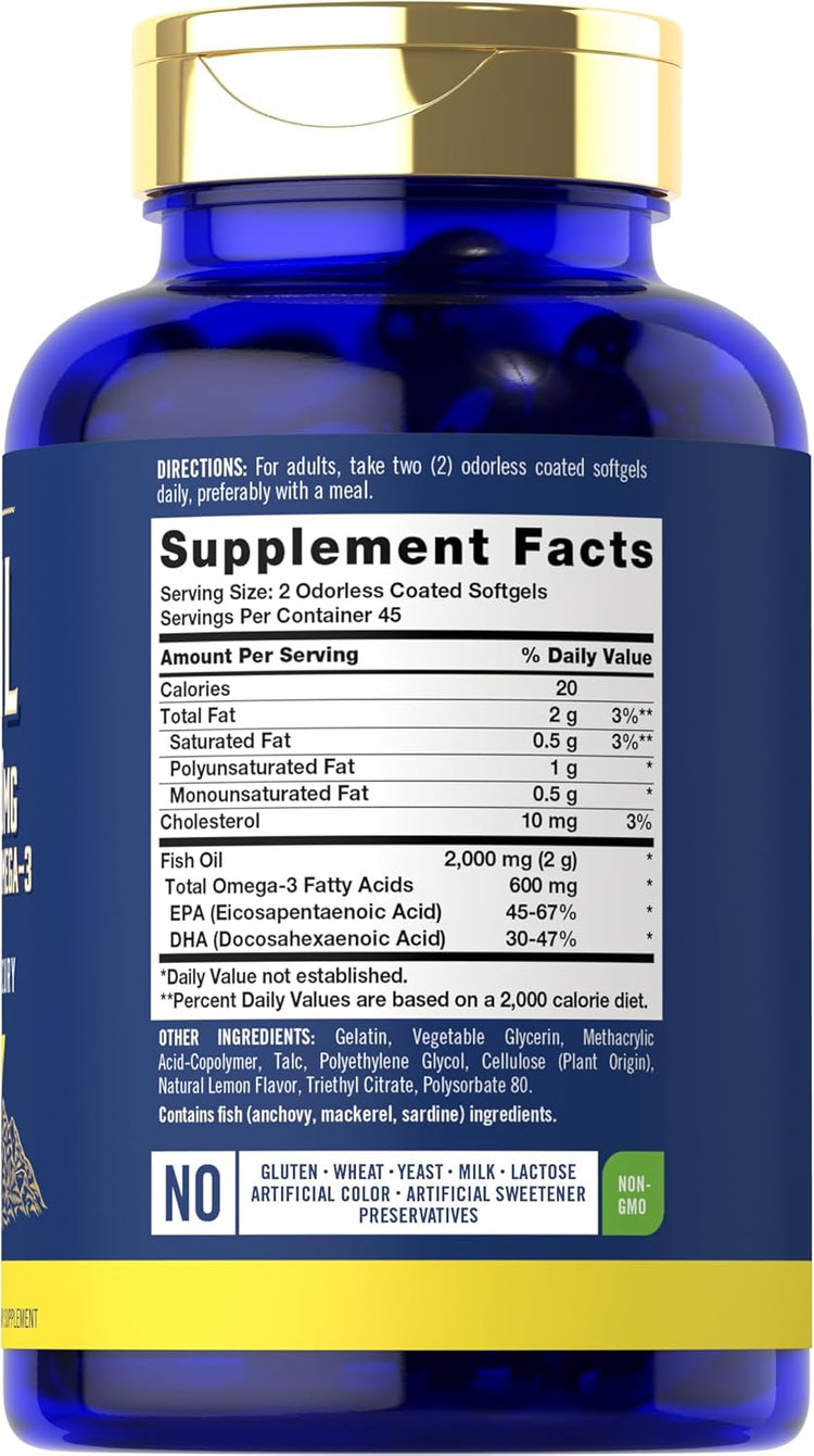 Fish Oil 2000mg per serving | 90 Odorless Softgels