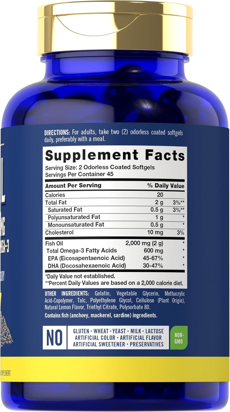 Fish Oil 2000mg per serving | 90 Odorless Softgels