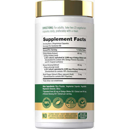 View 2 Supplement Facts panel for Carlyle Panax Ginseng and Ginkgo 5000mg, displaying nutritional information in detailed format.