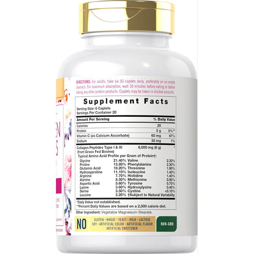 View 2 Supplement Facts panel for CL Collagen Peptides 6000 mg plus Vitamin C, 120 caplets.