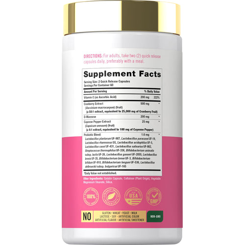View 2 Supplement Facts panel for Carlyle Urinary Tract Health for Women, 120 capsules.