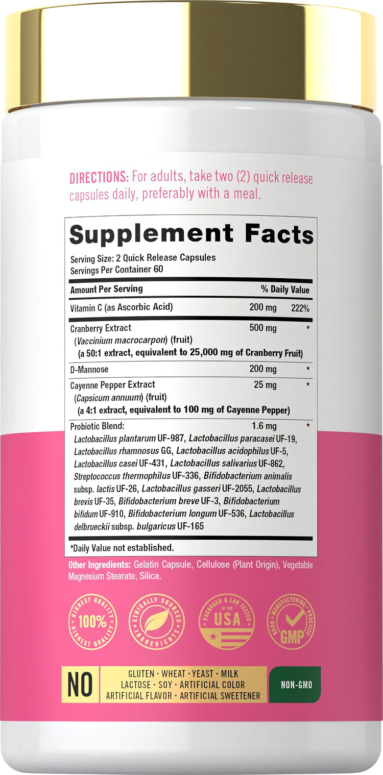 Supplement Facts panel for Carlyle Urinary Tract Health for Women, 120 capsules.