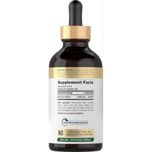 View 2 Carlyle Biotin 5,000 mcg, 4 fl oz liquid, dropper bottle.