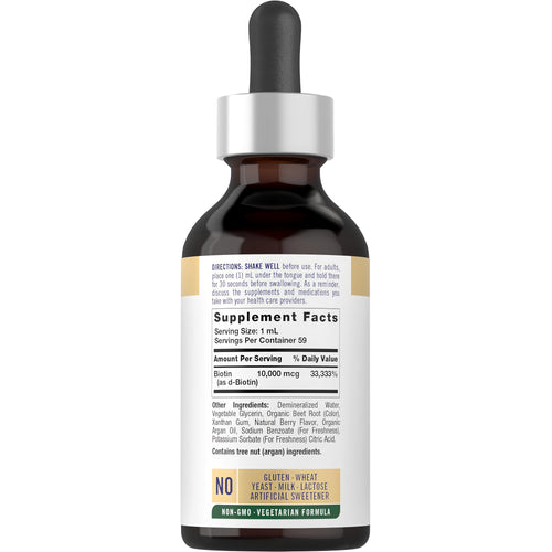 View 2 The Supplement Facts panel for Biotin 10mg/mL Liquid 2 Fl oz is shown.