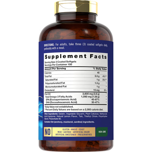 View 2 Supplement Facts panel for Carlyle Burpless Omega-3 Fish Oil 1200 mg, 300 softgels.