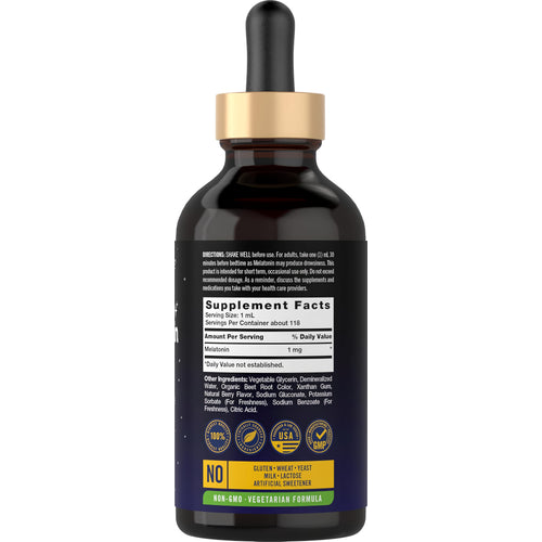 View 2 Supplement Facts panel for Carlyle Melatonin Liquid, 1mg, 4 fl oz.