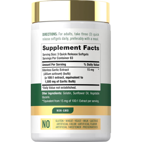 View 2 Supplement Facts for CL Carlyle Odorless Garlic, 1500 mg, 250 softgels.
