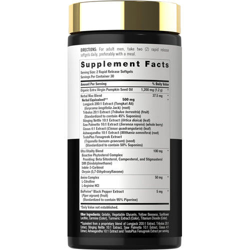 View 2 Supplement Facts panel displaying details for Carlyle Testosterone Power 60 Softgels.