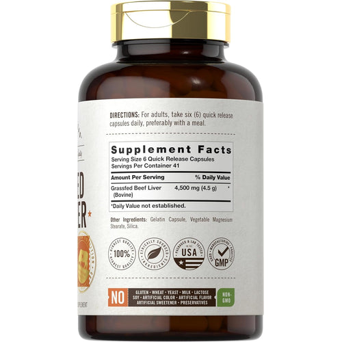 View 2 Grass Fed Beef Liver 4500mg per serving | 250 Capsules
