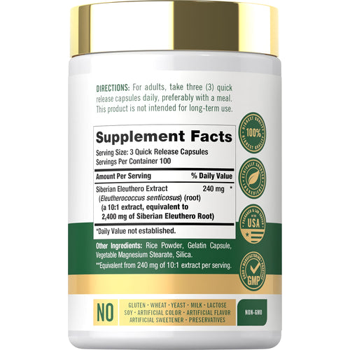 View 2 Supplement Facts panel for Carlyle Siberian Eleuthero 2400 mg, 300 Capsules is displayed.