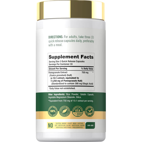View 2 Supplement Facts panel for Carlyle Pomegranate Extract supplement, 11,250mg, 100 capsules.