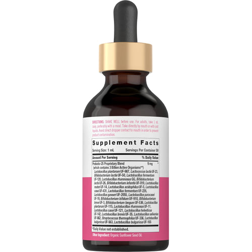 View 2 Supplement Facts panel showing Carlyle Liquid Probiotic with 3 billion CFU per ml, 2 fl oz size.