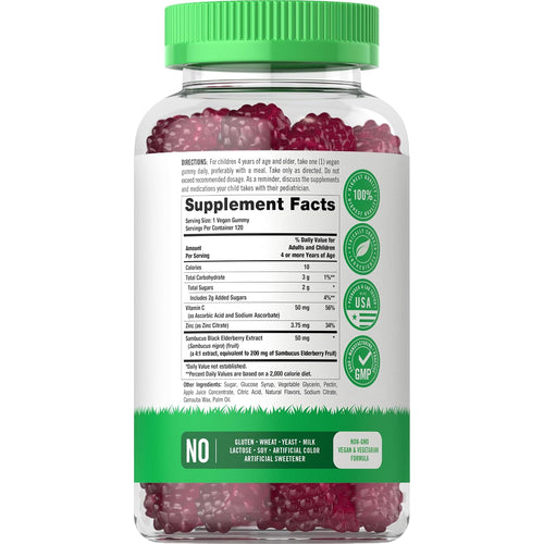 View 2 Supplement Facts for CL Kids Elderberry 120 Gummies.