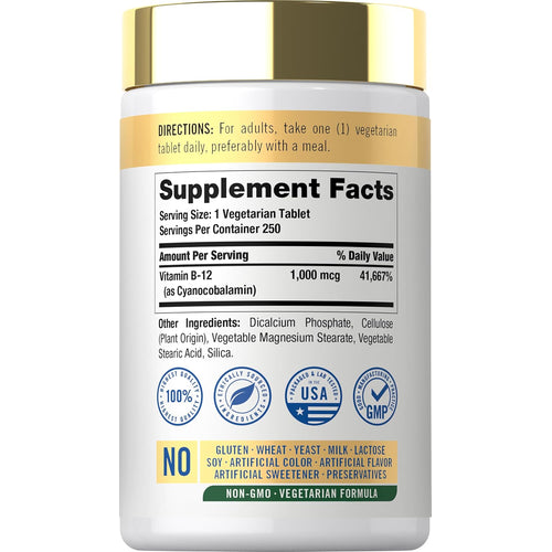 View 2 Supplement Facts for Timed Release Vitamin B-12 1000 mcg, available in 250 tablets.