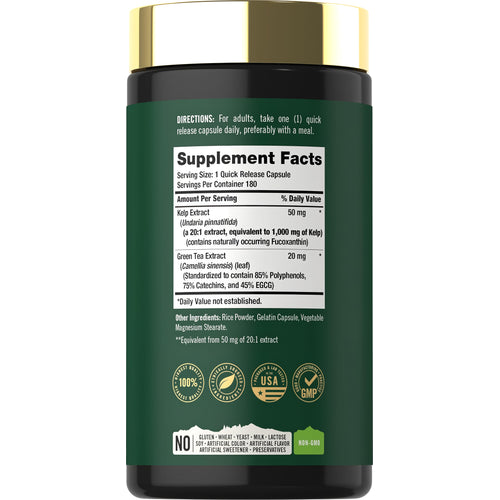 View 2 Supplement Facts panel for Tahoe Nutritionals Kelp 1000 mg, 180 capsules.