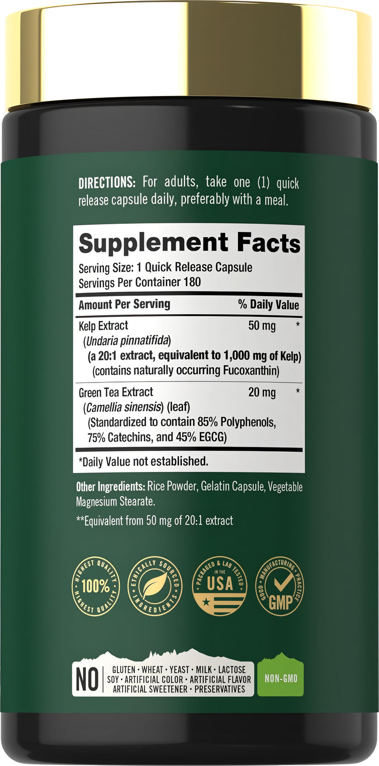 Supplement Facts panel for Tahoe Nutritionals Kelp 1000 mg, 180 capsules.