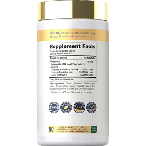 View 2 Supplement Facts panel for Carlyle Pancreatin Digestive Enzymes, 3000mg, 250 tablets.