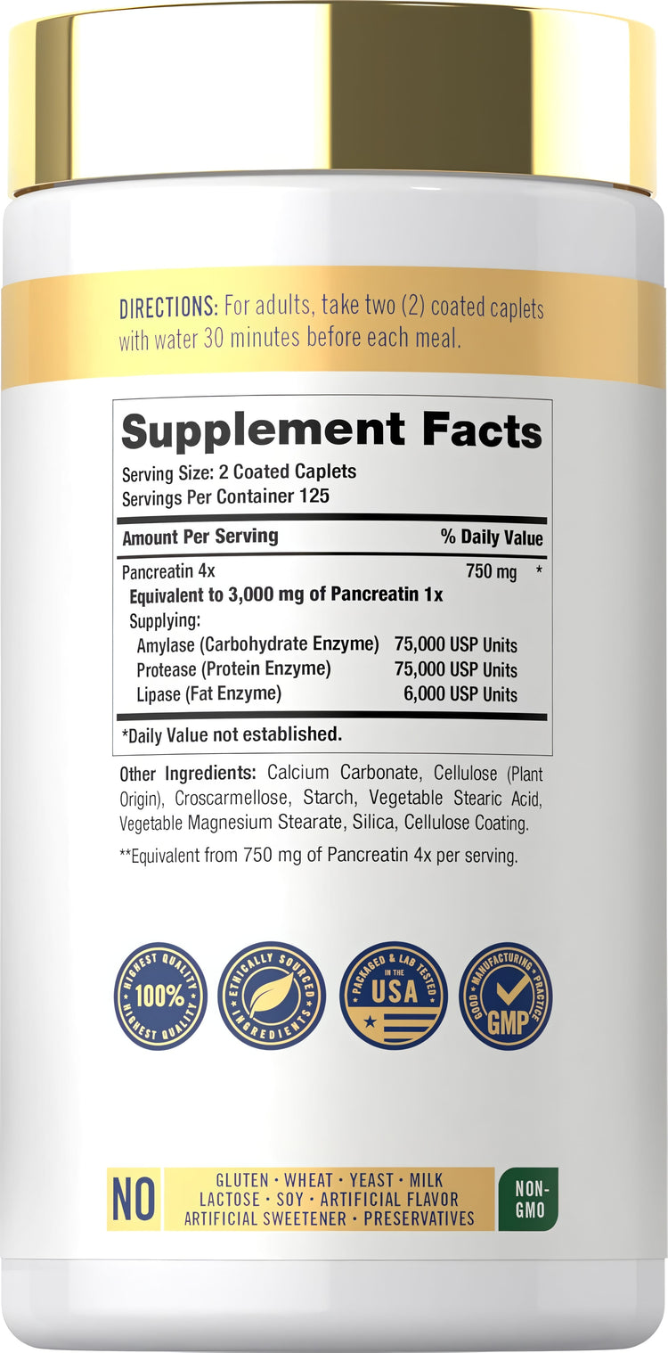 Supplement Facts panel for Carlyle Pancreatin Digestive Enzymes, 3000mg, 250 tablets.