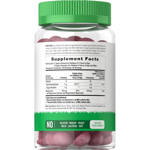 View 2 CL Lil Sprouts Magnesium Berry Gummies in a bottle containing 70 pieces available for consumption.