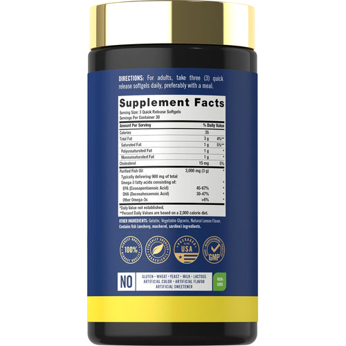 View 2 Supplement Facts panel detailing Carlyle Fish Oil 3000 mg, 90 softgels.