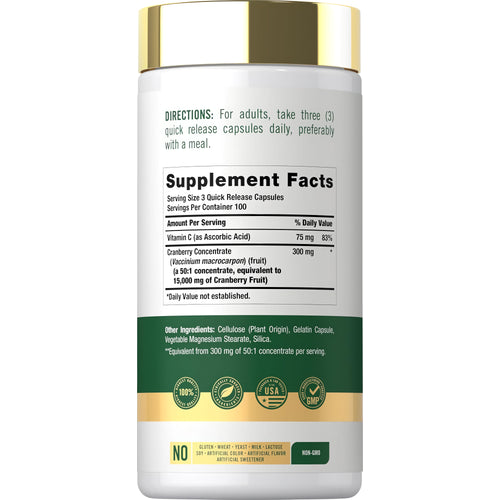 View 2 Supplement Facts panel for Carlyle Cranberry 5000 mg with Vitamin C, containing 300 capsules.