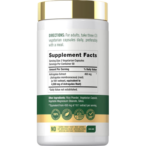 View 2 Supplement Facts for Astragalus 4500 mg 150 Capsules.