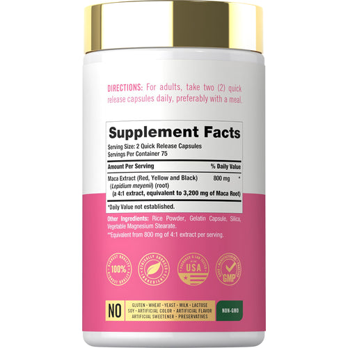 View 2 Carlyle Maca Extract 3200mg bottle with 150 quick release capsules.