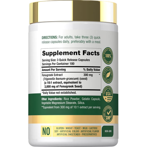 View 2 Supplement Facts for Fenugreek 3000mg with 300 Capsules.