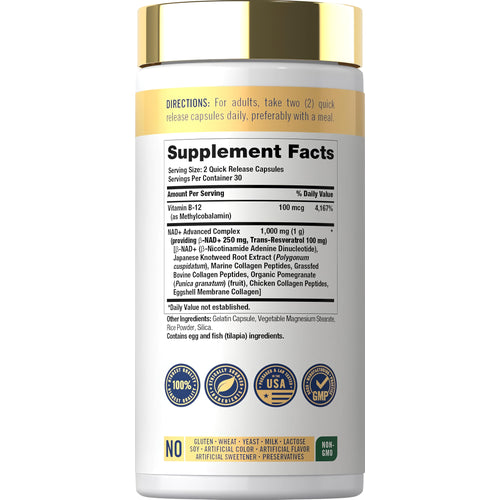 View 2 Supplement Facts panel for NAD Collagen Resveratrol, 60 capsules.