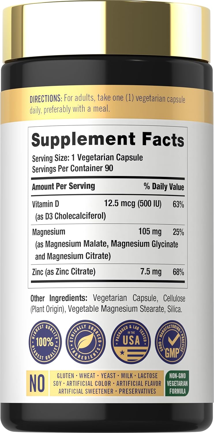 Magnesium Zinc and Vitamin D-3 | 90 Capsules