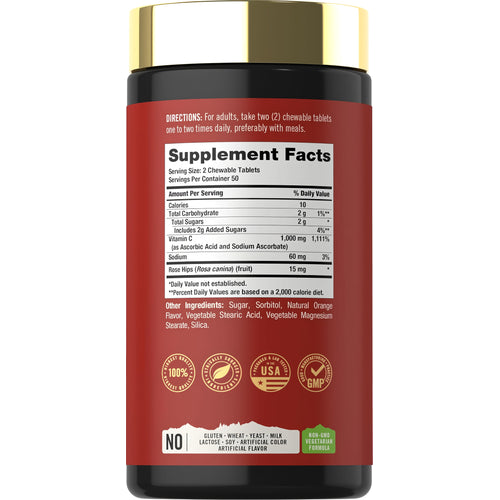View 2 Supplement Facts panel for CL Tahoe Nutritionals Chewable Vitamin C 1000mg, 100 Tablets.