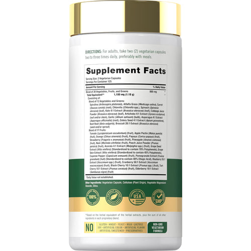 View 2 Supplement Facts panel for Carlyle Daily Fruit & Veggies, showing dietary information for 250 capsules.