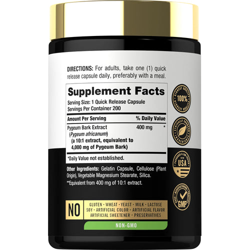 View 2 Image of the Supplement Facts panel for CL Pygeum 4000 mg, showing details of 200 capsules.